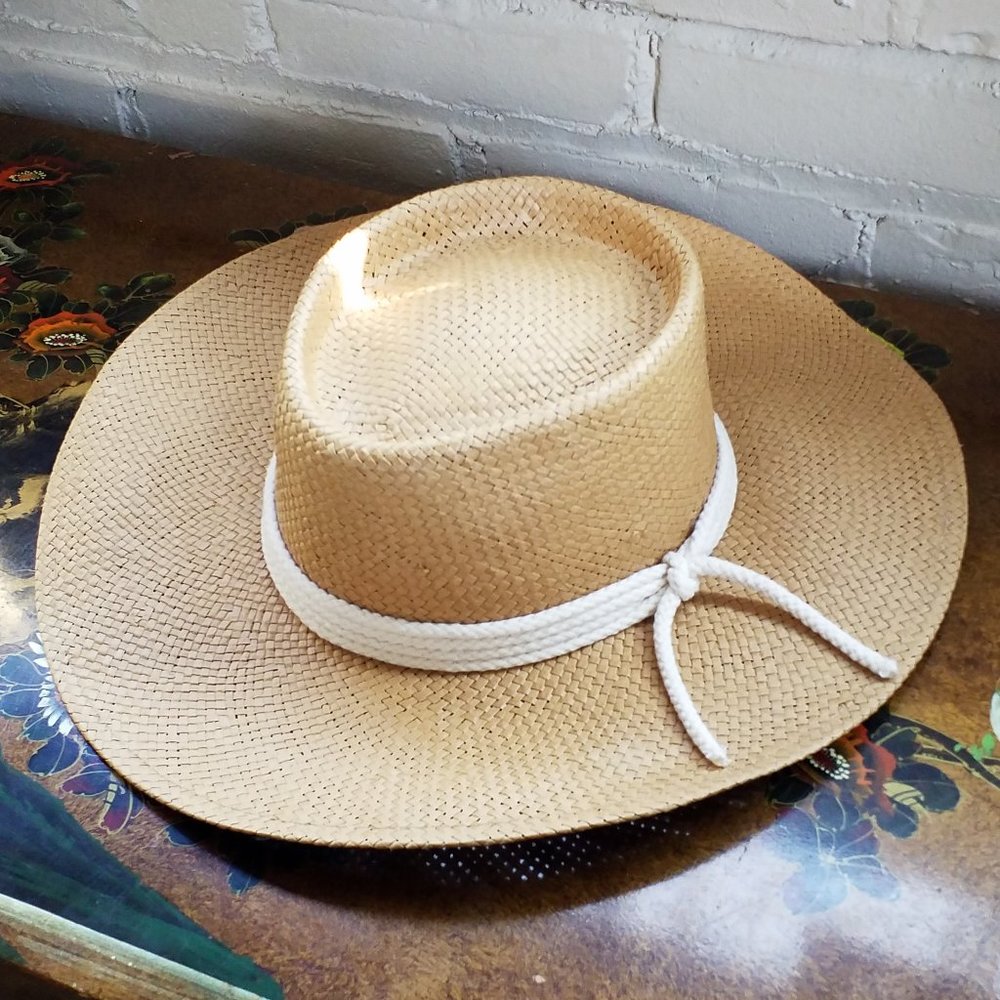 GIGI PIP Bre Porkpie Natural Woven Straw Hat, Size 57 - Picture 2 of 8